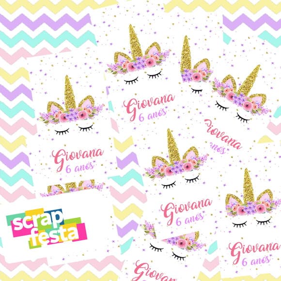 Adesivo Personalizado Retangular 4x7 Festa Unicórnio