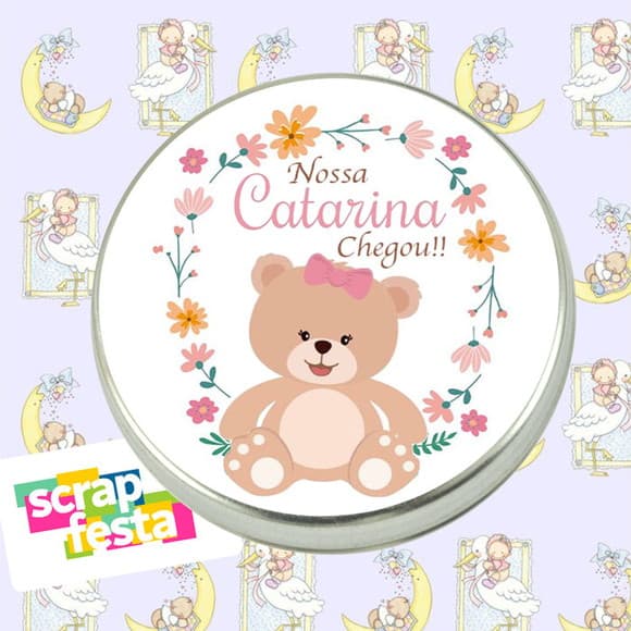 Latinha Personalizada Maternidade Nascimento Menina Ursa