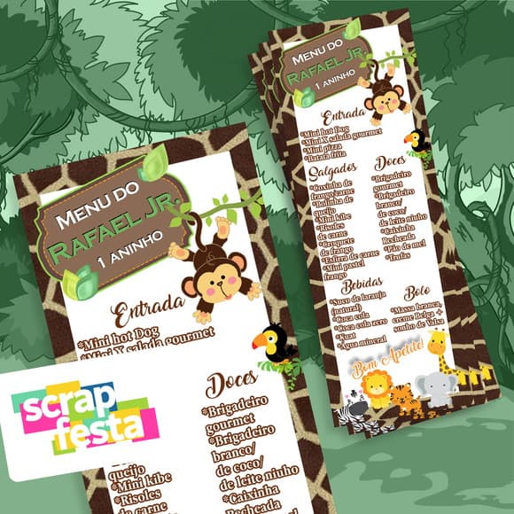 Menu Cardápio Personalizado Festa Safari