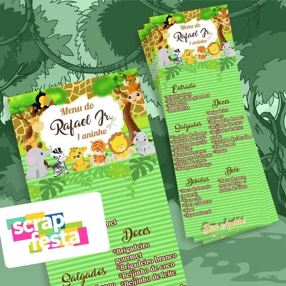 Menu Cardápio Personalizado Festa Safari