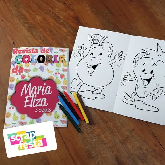 Revista Colorir + Giz Cera Festa Hortifrúti/frutas/quitanda