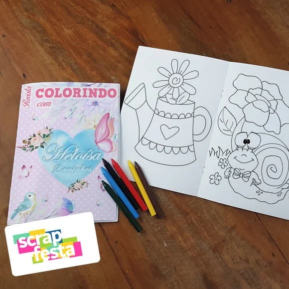 Revista Colorir + Giz de Cera Jardim Encantado Aquarela