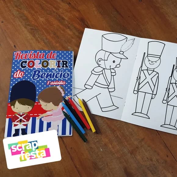 Revista Colorir + Giz Cera Soldadinho de Chumbo de Bailarina