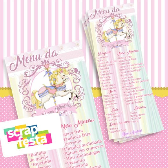 Menu Cardápio Personalizado Festa Carrossel Encantado