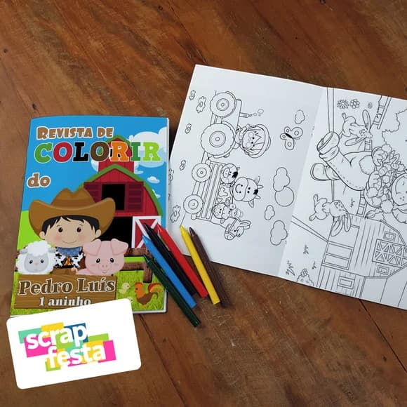 Revista Colorir + Giz de Cera Festa Fazendinha