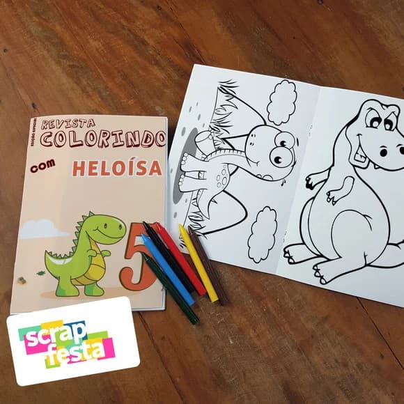 Revista Colorir + Giz de Cera Dinossauro