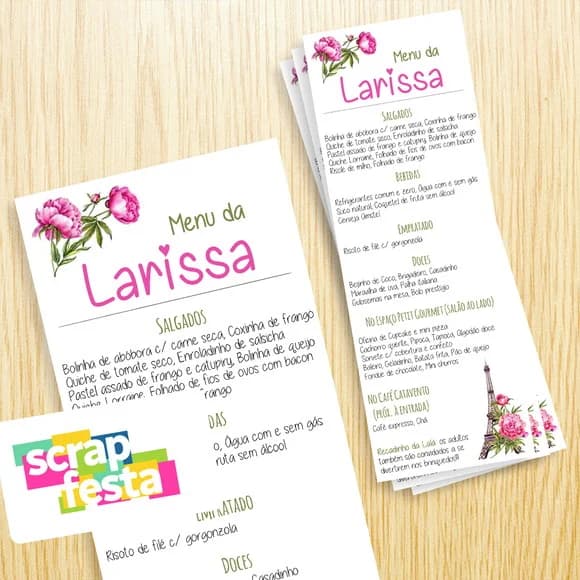 Menu Cardápio Personalizado Festa Paris