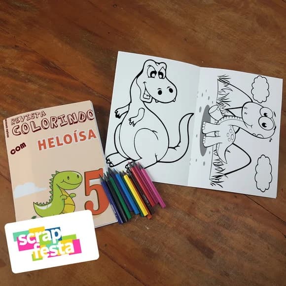 Revista Colorir + Lápis de Cor Festa Dinossauro
