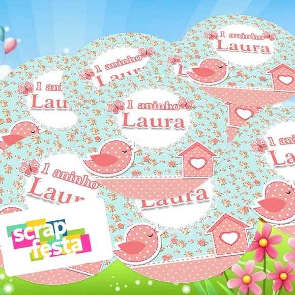 Adesivo 5 cm Redondo Personalizado Festa Jardim Encantado