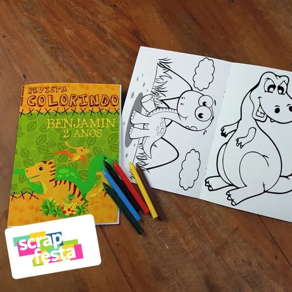 Revista Colorir + Giz de Cera Dinossauro