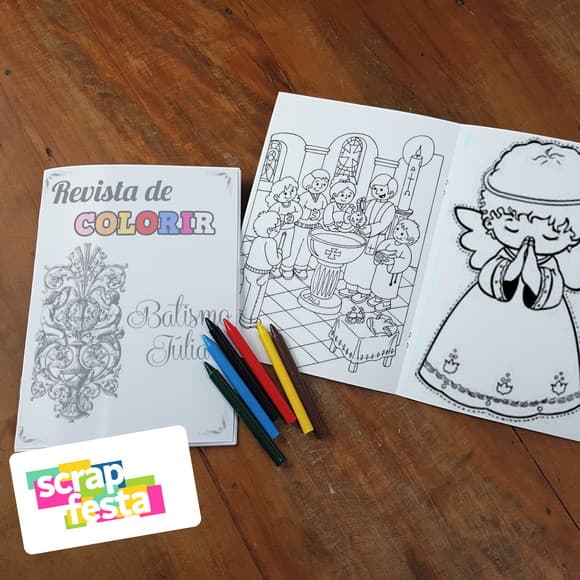 Revista Colorir + Giz de Cera Festa Batizado