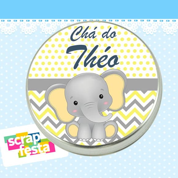 Lembrancinhas de Chá de Bebê Latinhas Menino Elefantinho