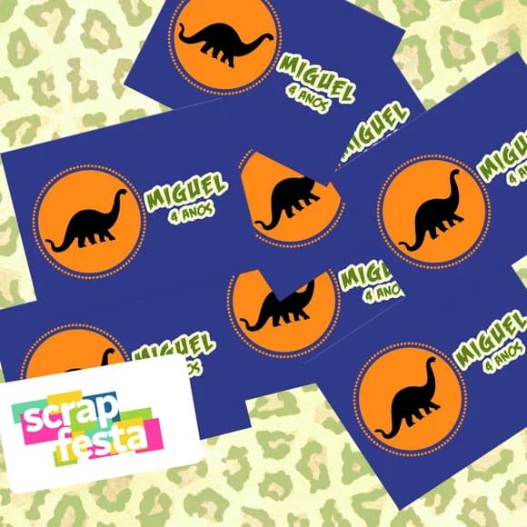 Adesivo Personalizado Retangular Festa Dinossauro