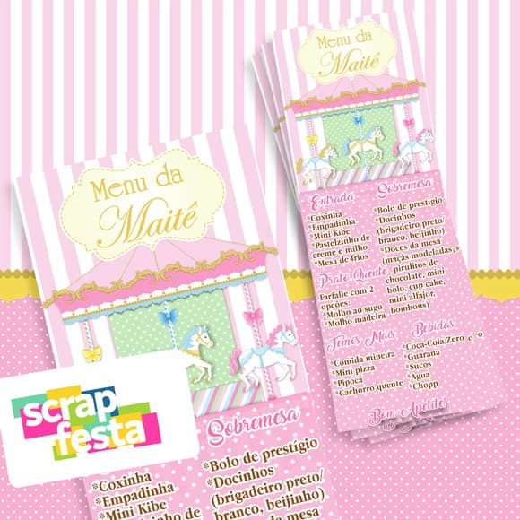 Menu Cardápio Personalizado Festa Carrossel Encantado