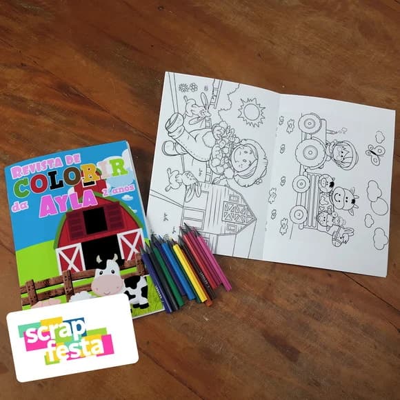 Revista Colorir + Lápis de Cor Festa Fazendinha