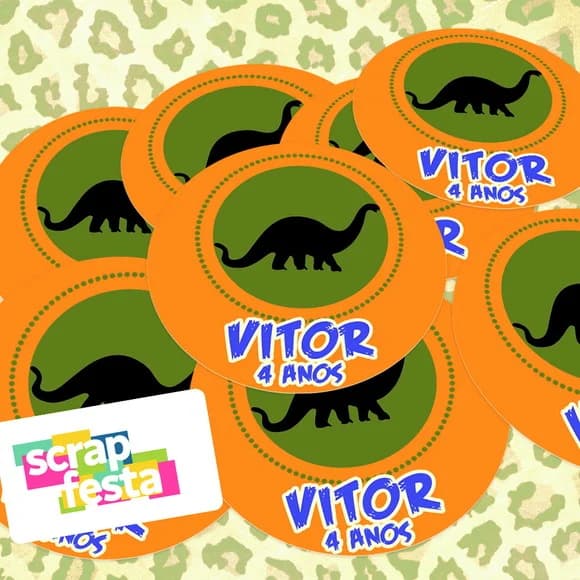 Adesivo 5 cm Redondo Personalizado Festa Dinossauro