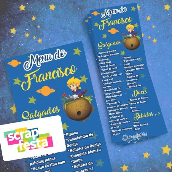 Menu Cardápio Personalizado Festa o Pequeno Príncipe