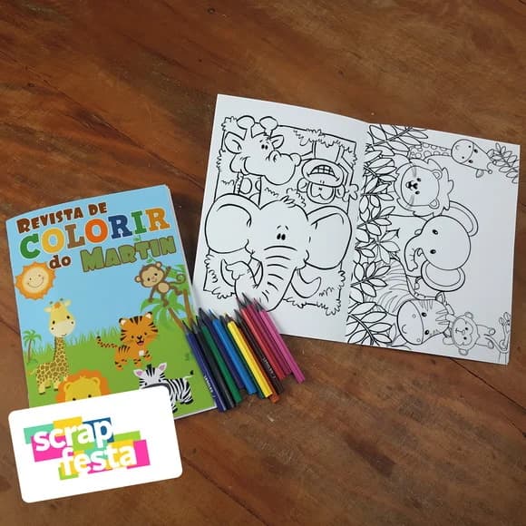 Revista Colorir + Lápis de Cor Festa Safari