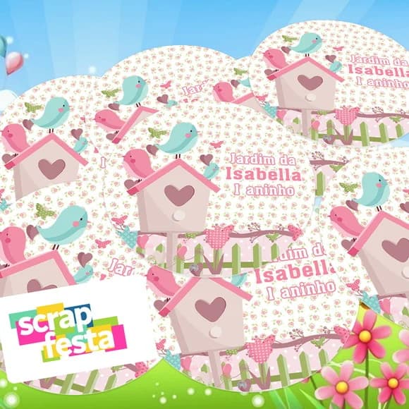 Adesivo 5 cm Redondo Personalizado Festa Jardim Encantado
