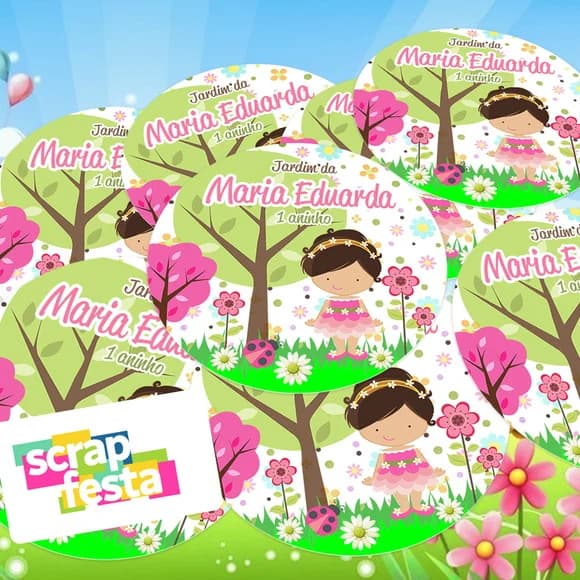 Adesivo 5 cm Redondo Personalizado Festa Jardim Encantado
