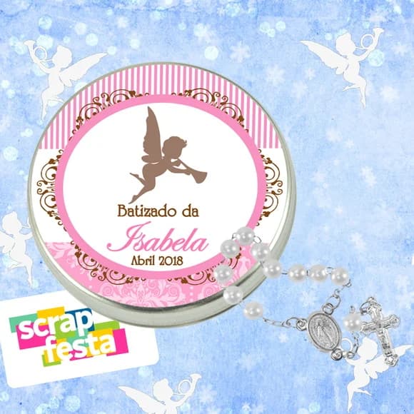 Latinhas Personalizadas Festa Batizado + Mini Terço Branco