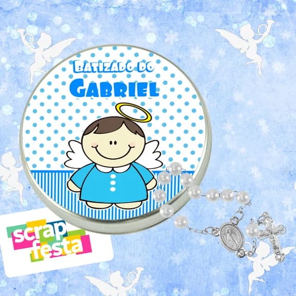 Latinhas Personalizadas Festa Batizado + Mini Terço Branco