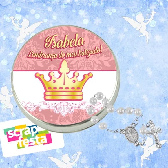 Latinhas Personalizadas Festa Batizado + Mini Terço Branco