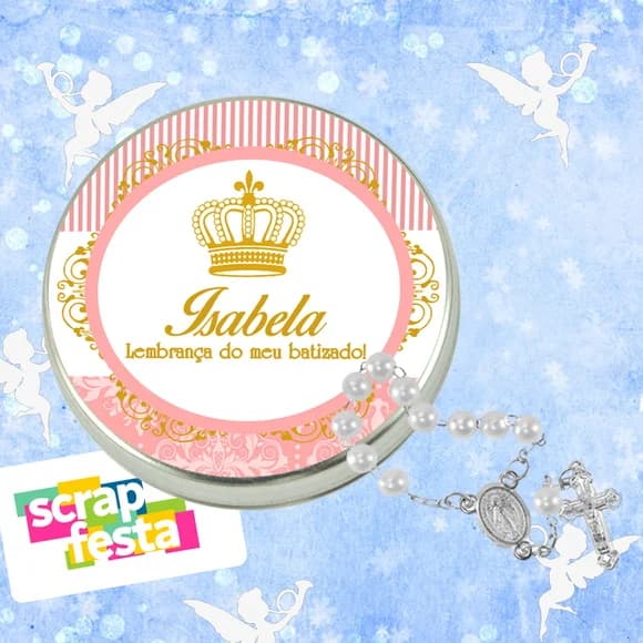 Latinhas Personalizadas Festa Batizado + Mini Terço Branco