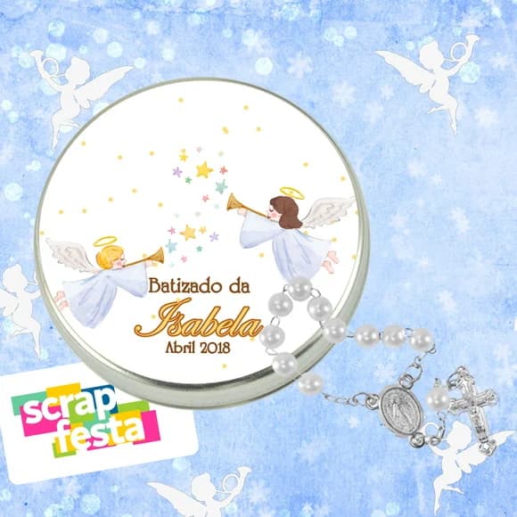 Latinhas Personalizadas Festa Batizado + Mini Terço Branco