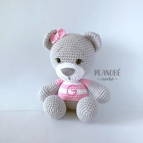 Ursinha Lilly Baby Cinza com Camiseta - Amigurumi