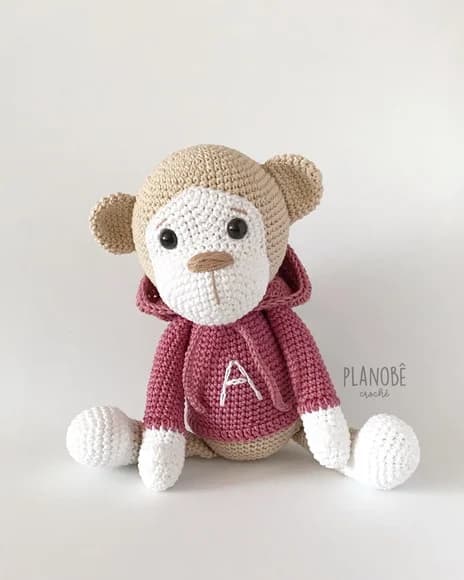 Macaco Bob com Moletom Amigurumi