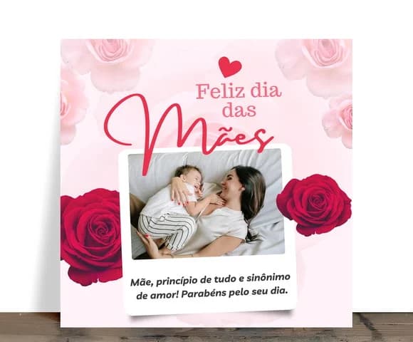 Azulejo Personalizado Feliz Dia das Mães com Foto e Rosas