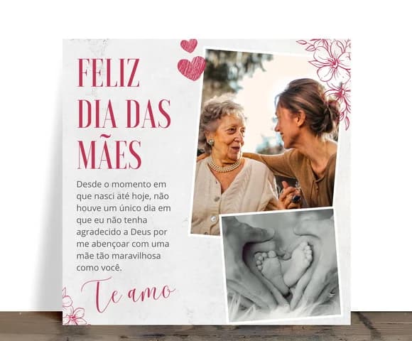 Azulejo Personalizado Feliz Dia das Mães com 2 Fotos