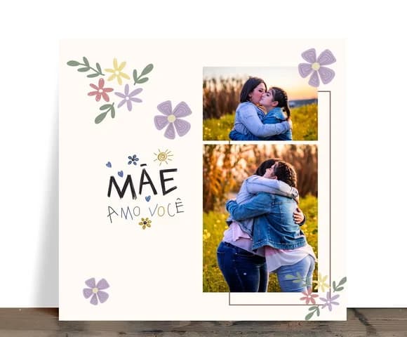 Azulejo Personalizado Mãe Amo Você com 2 Fotos 15x15