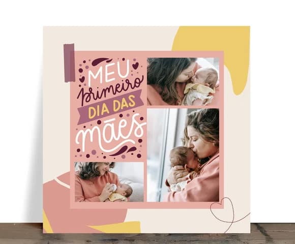 Azulejo Personalizado Meu Primeiro Dia das Mães com 3 Fotos