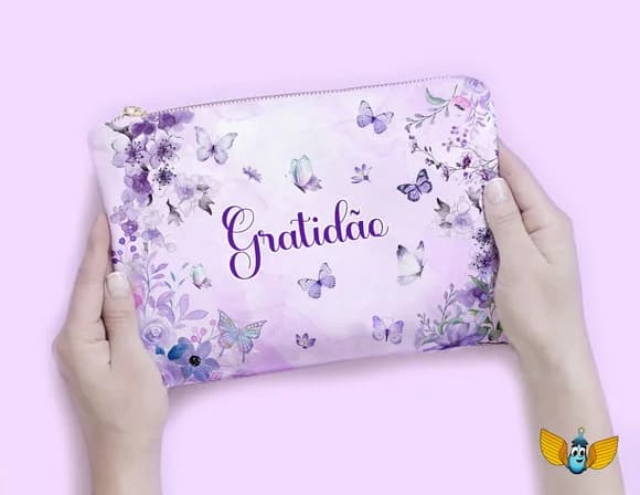 Necessaire Gratidão Borboletas Lilás Personalizada