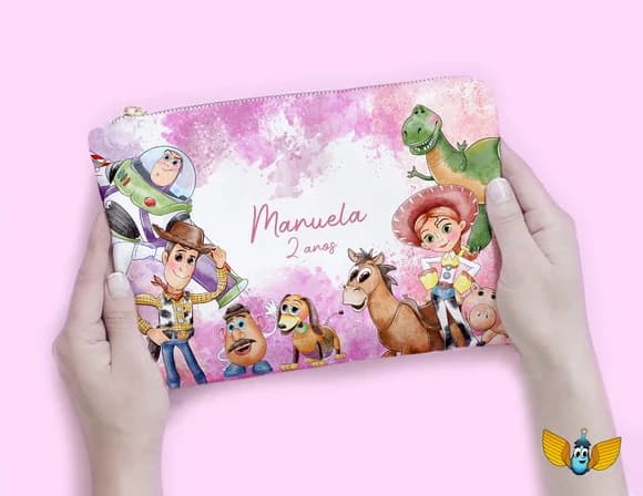 Necessaire Toy Story Aquarela Rosa Personalizada
