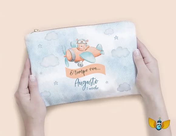 Necessaire Ursinho Aviador Aquarela Personalizada
