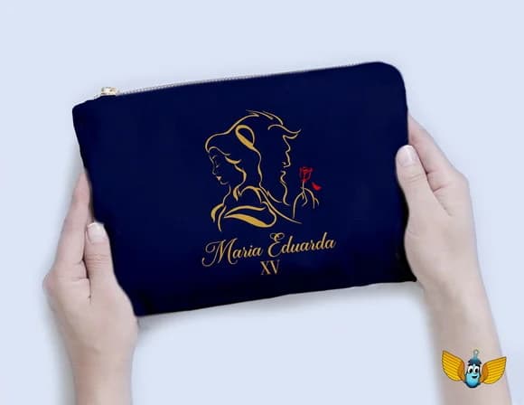 Necessaire Personalizada Bela e a Fera 15 Anos Azul Marinho | Lembrancinha de Festa de 15 anos