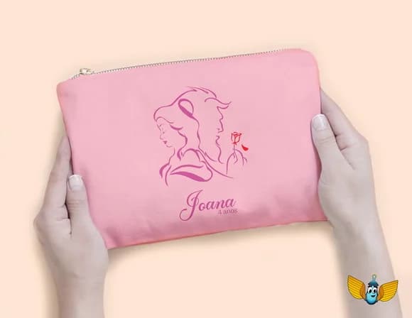 Necessaire Bela e a Fera Rosa - Personalizada