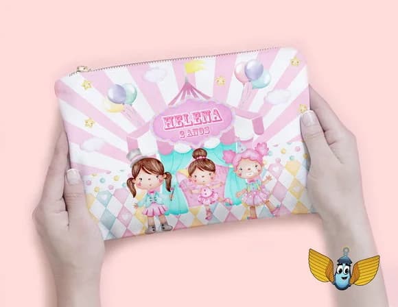 Necessaire Circo Rosa Aquarela Personalizada