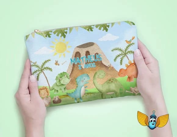 Necessaire Dinossauros Aquarela Personalizada