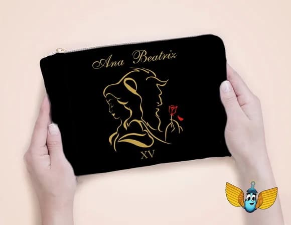 Necessaire Personalizada Bela e a Fera 15 Anos Preta | Lembrancinha de Festa de 15 anos
