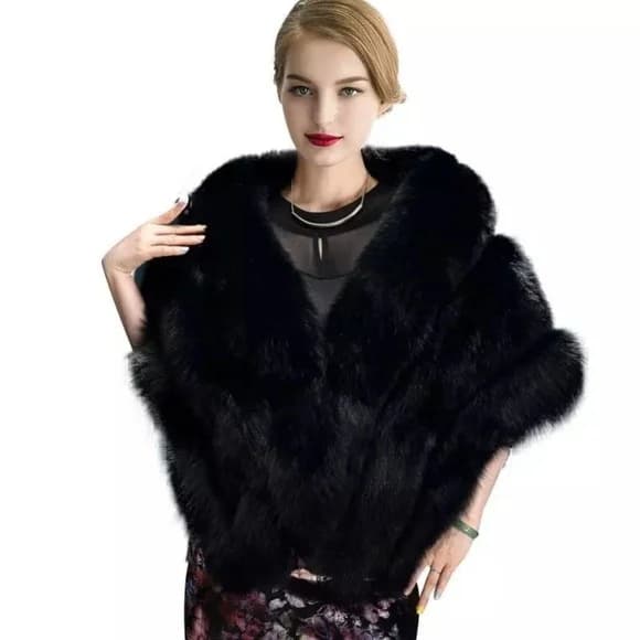 Estola pelo Alto Luxuosa Preta Artesanal
