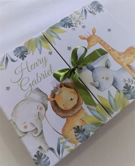 Livro do Bebe Personalizado com Caixa Tema Safári