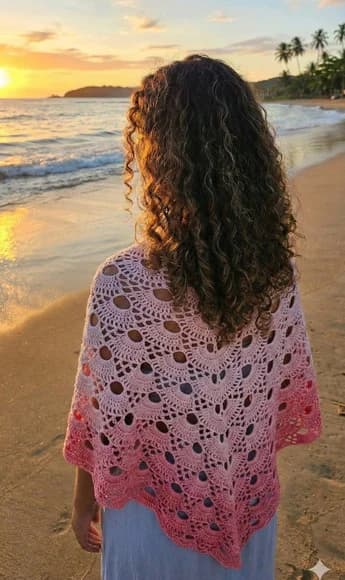 Xale em croche Rosa Degrade - Feito à Mão