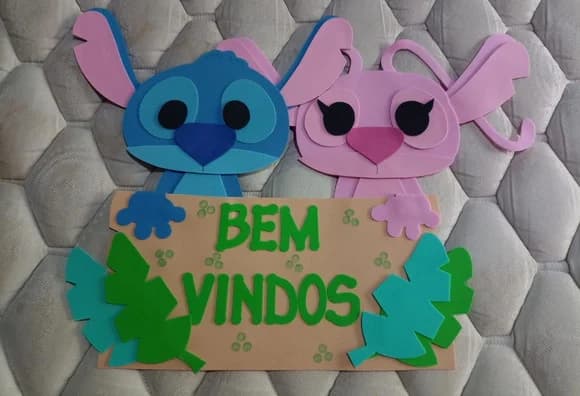 Placa de Porta Tema Stich e Angel