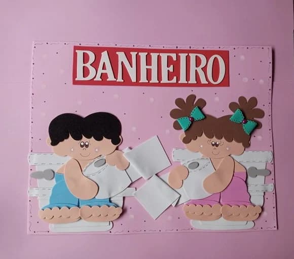 Placa de porta banheiro crianças
