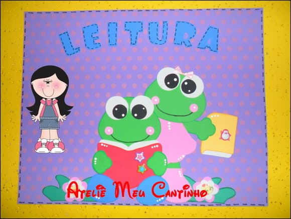 Cartaz sala de aula leitura tema sapinho