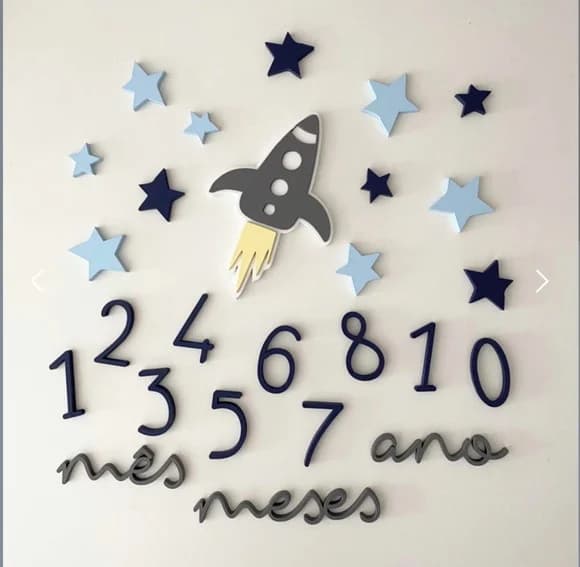 Mesversário Foguete Espacial Acompanhado de 12 Estrelas